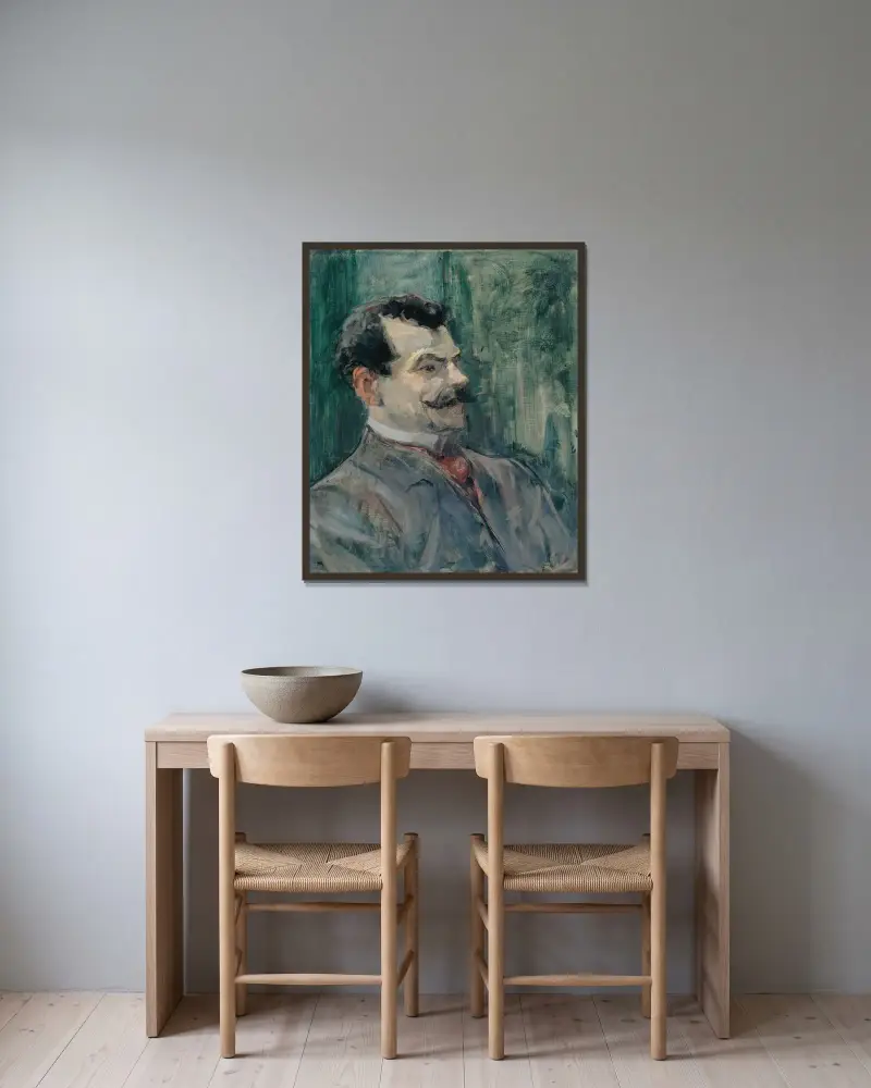 Portrait de André Rivoire av Henri de Toulouse-Lautrec inramad på en vägg