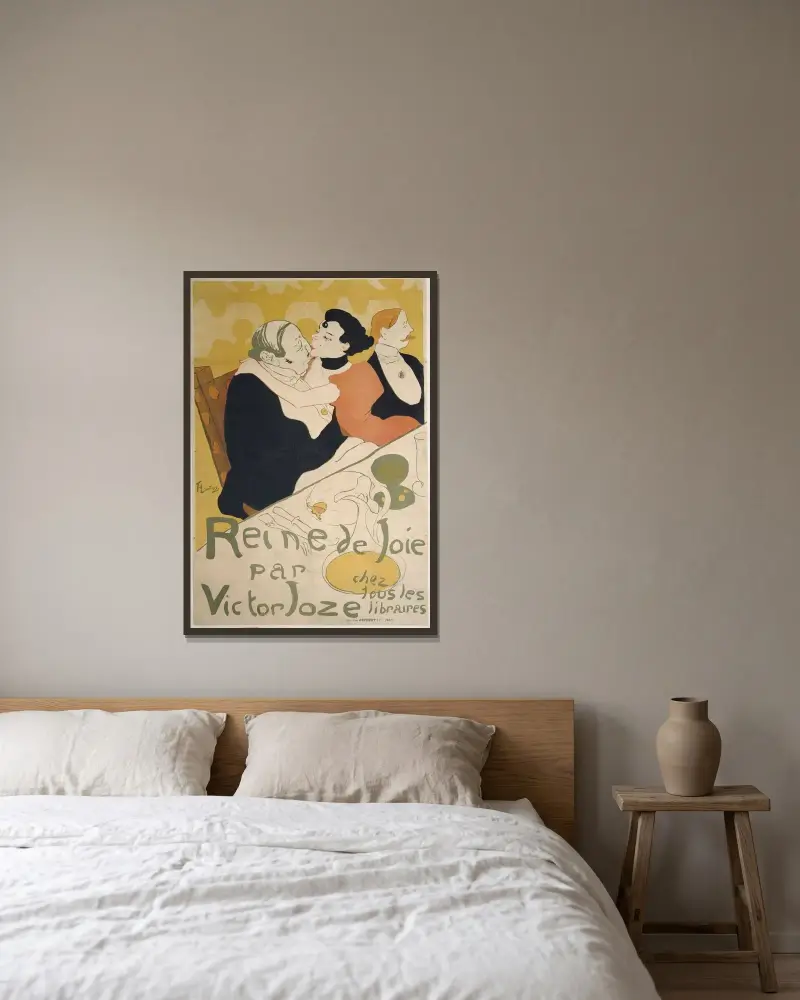 Reine de Joie par Victor Joze av Henri de Toulouse-Lautrec inramad på en vägg
