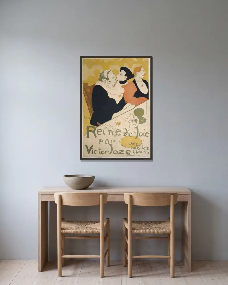 Reine de Joie par Victor Joze av Henri de Toulouse-Lautrec inramad på en vägg