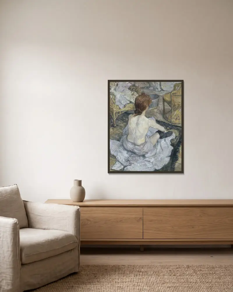 Rousse, dit aussi La Toilette av Henri de Toulouse-Lautrec inramad på en vägg