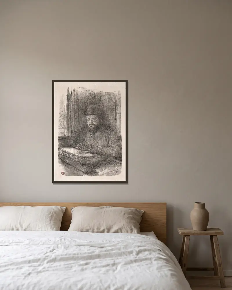 The Good Lithographer av Henri de Toulouse-Lautrec inramad på en vägg