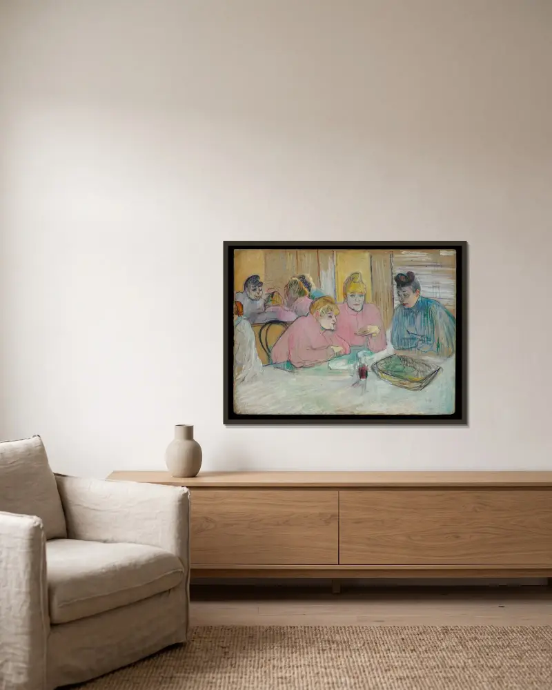 The Ladies in the Dining Room av Henri de Toulouse-Lautrec inramad på en vägg