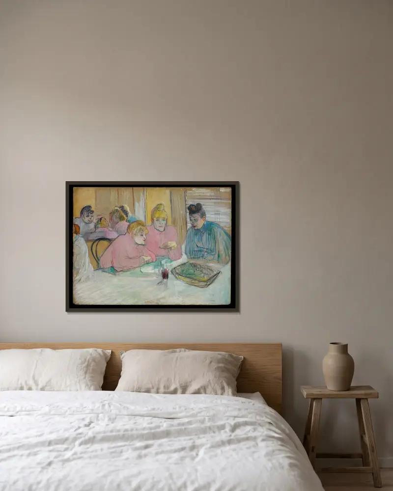The Ladies in the Dining Room av Henri de Toulouse-Lautrec inramad på en vägg
