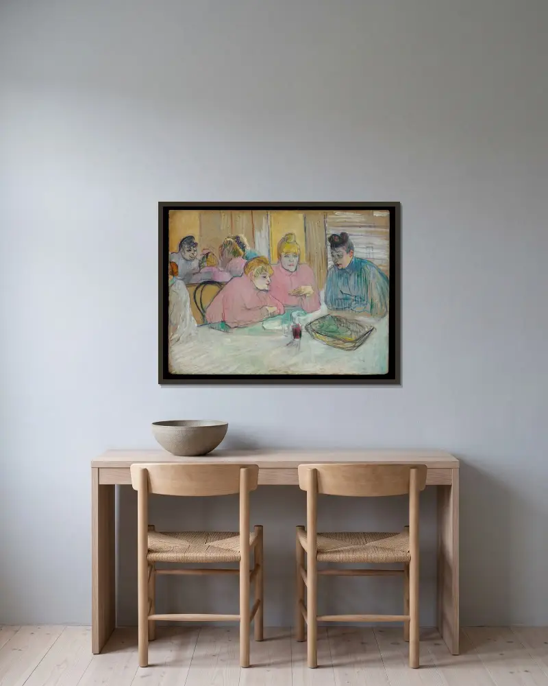 The Ladies in the Dining Room av Henri de Toulouse-Lautrec inramad på en vägg