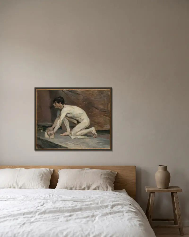 The Marble Polisher av Henri de Toulouse-Lautrec inramad på en vägg