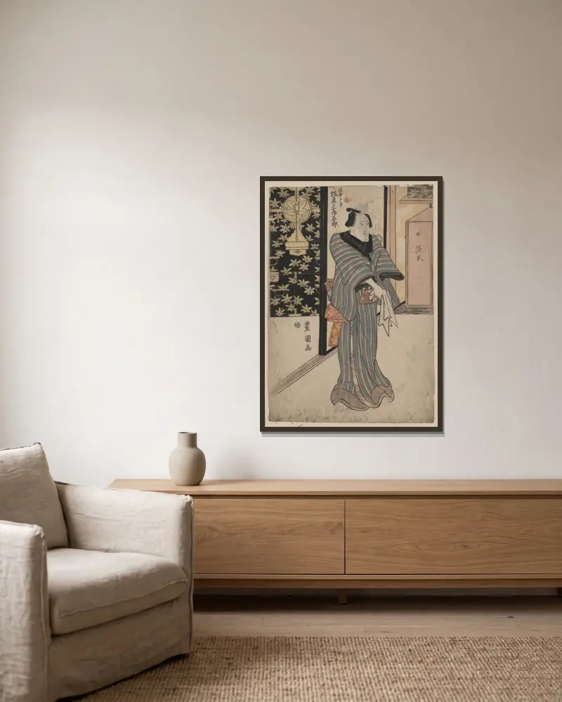 Bandō, Mitsugorō no Ukiyo Tōei av Toyokuni Utagawa inramad på en vägg