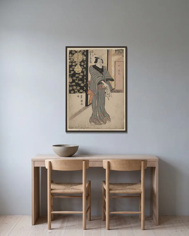 Bandō, Mitsugorō no Ukiyo Tōei av Toyokuni Utagawa inramad på en vägg