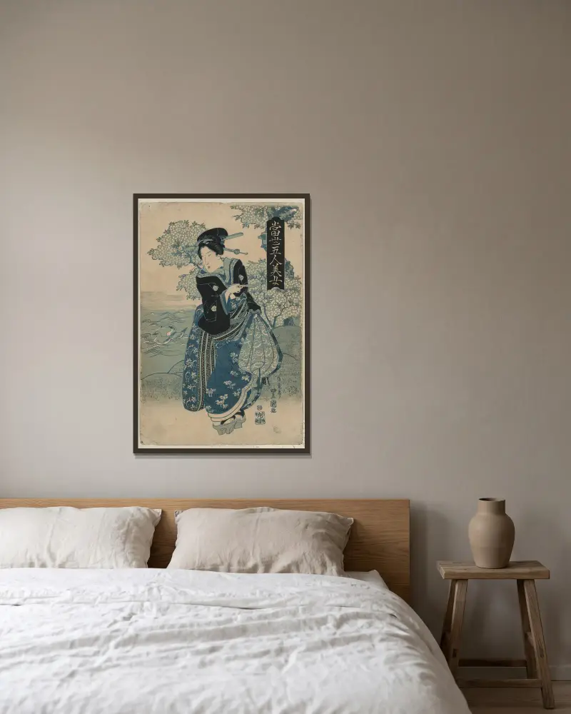 Kiseru o motsu onna av Toyokuni Utagawa inramad på en vägg