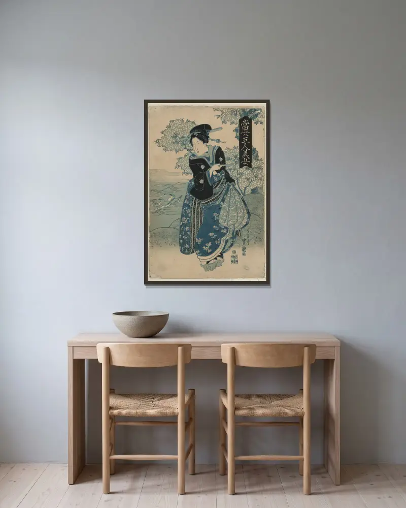Kiseru o motsu onna av Toyokuni Utagawa inramad på en vägg