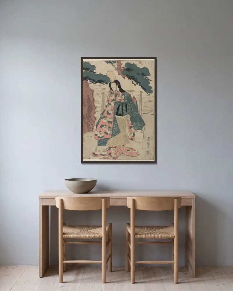 Segawa Rokō no Matsukaze av Toyokuni Utagawa inramad på en vägg