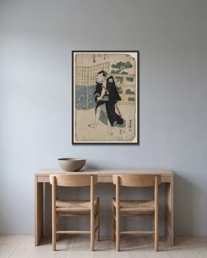 Seki sanjūrō no ukai kujūrō av Toyokuni Utagawa inramad på en vägg