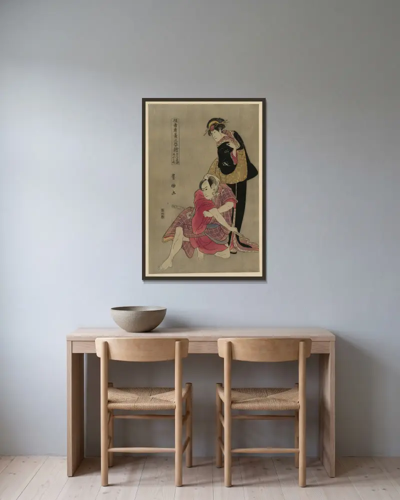 Tachibanaya ōmiya av Toyokuni Utagawa inramad på en vägg