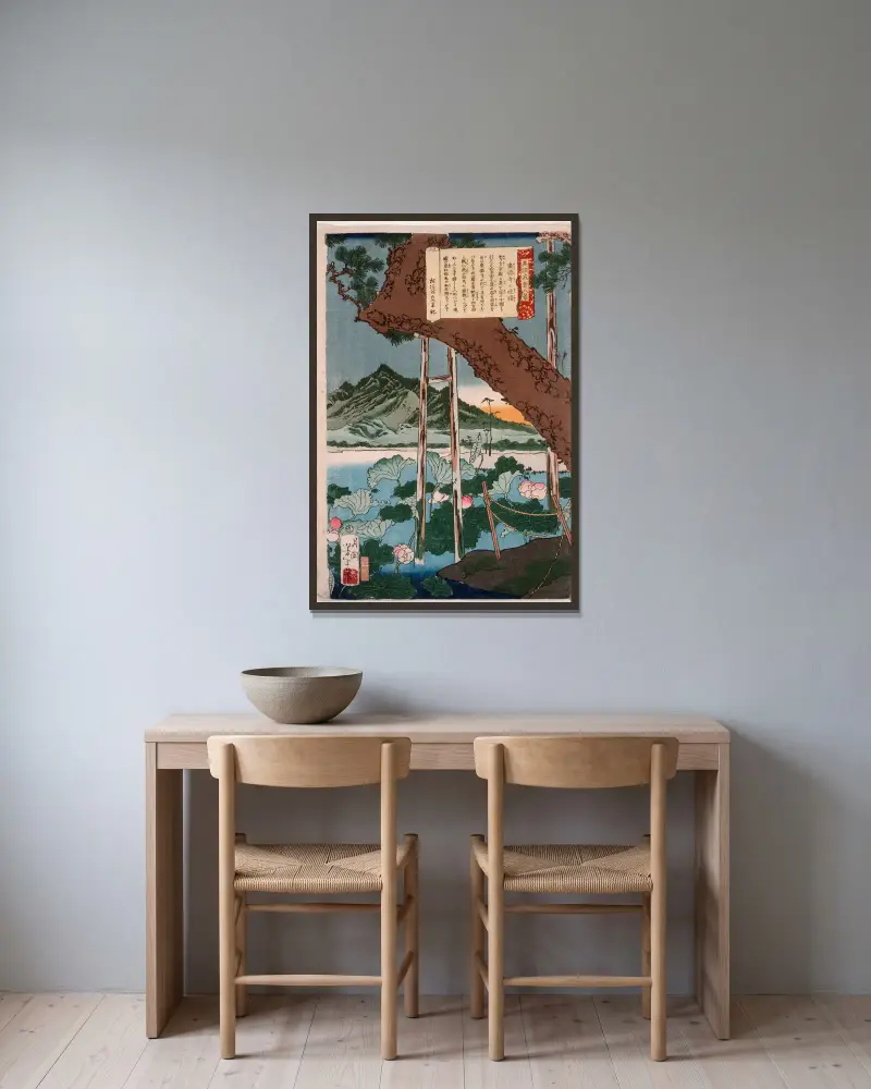 Abendglocke am Tempel Kōtokuji von Tsukioka Yoshitoshi gerahmt an einer Wand