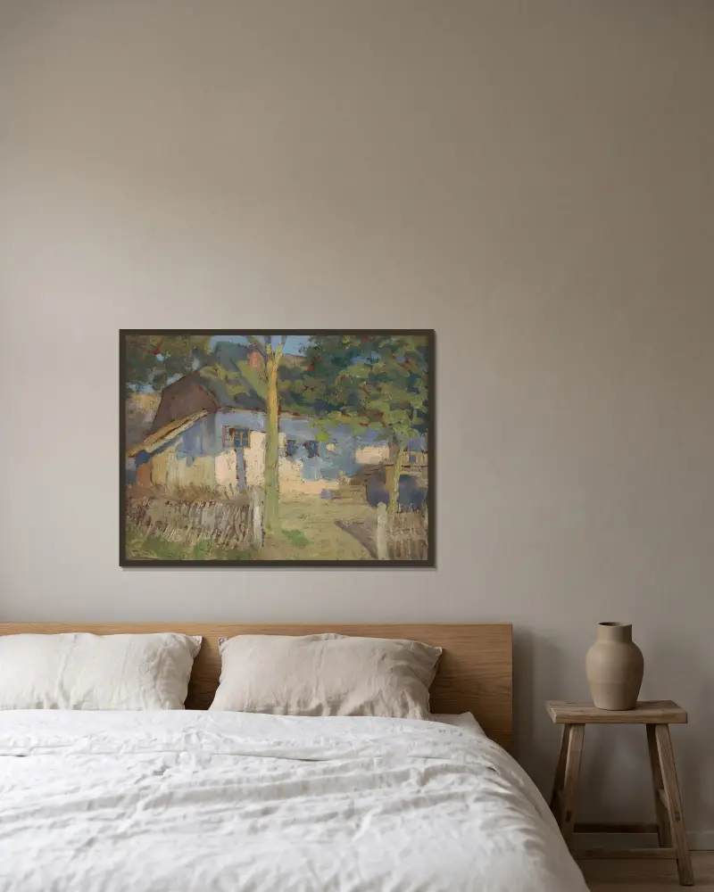 Framför huset av Ľudovít Čordák inramad på en vägg