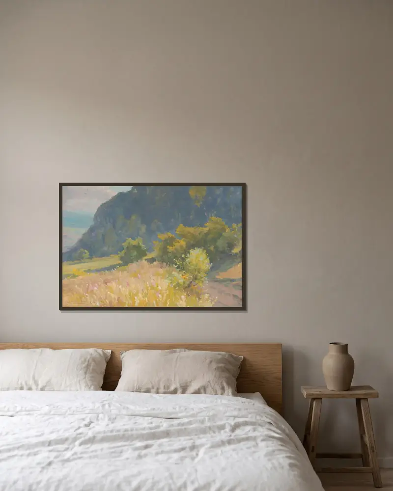 Landscape av Ľudovít Čordák inramad på en vägg