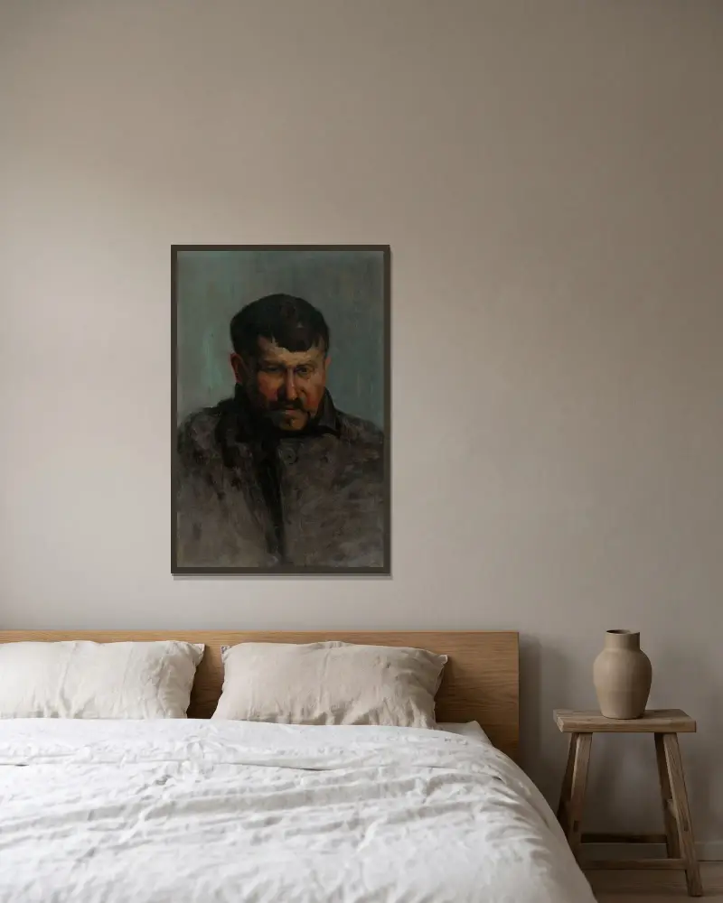 Studie av manshuvud av Ľudovít Čordák inramad på en vägg