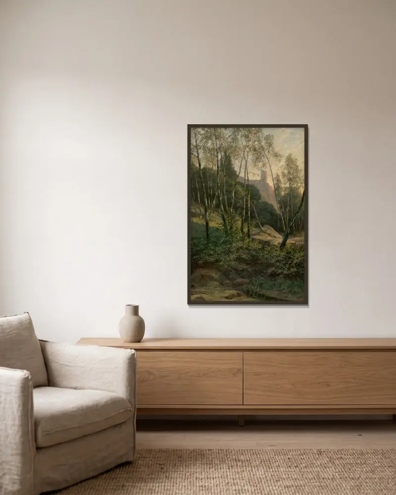 Slanec Castle av Ľudovít Čordák inramad på en vägg
