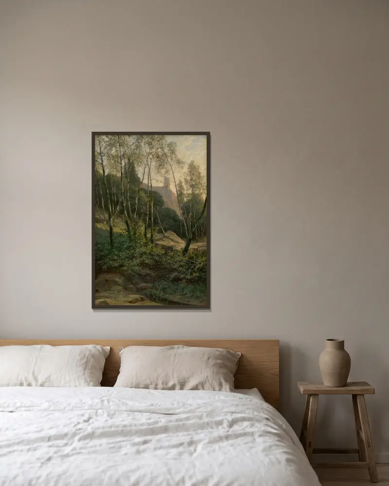 Slanec Castle av Ľudovít Čordák inramad på en vägg