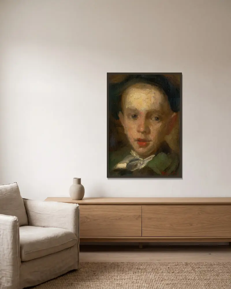 Head of a Boy, 1890 – nr 2 av Ľudovít Pitthordt inramad på en vägg