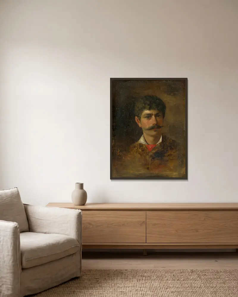 Mann mit Schnurrbart von Ľudovít Pitthordt gerahmt an einer Wand
