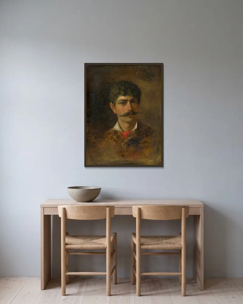 Mann mit Schnurrbart von Ľudovít Pitthordt gerahmt an einer Wand