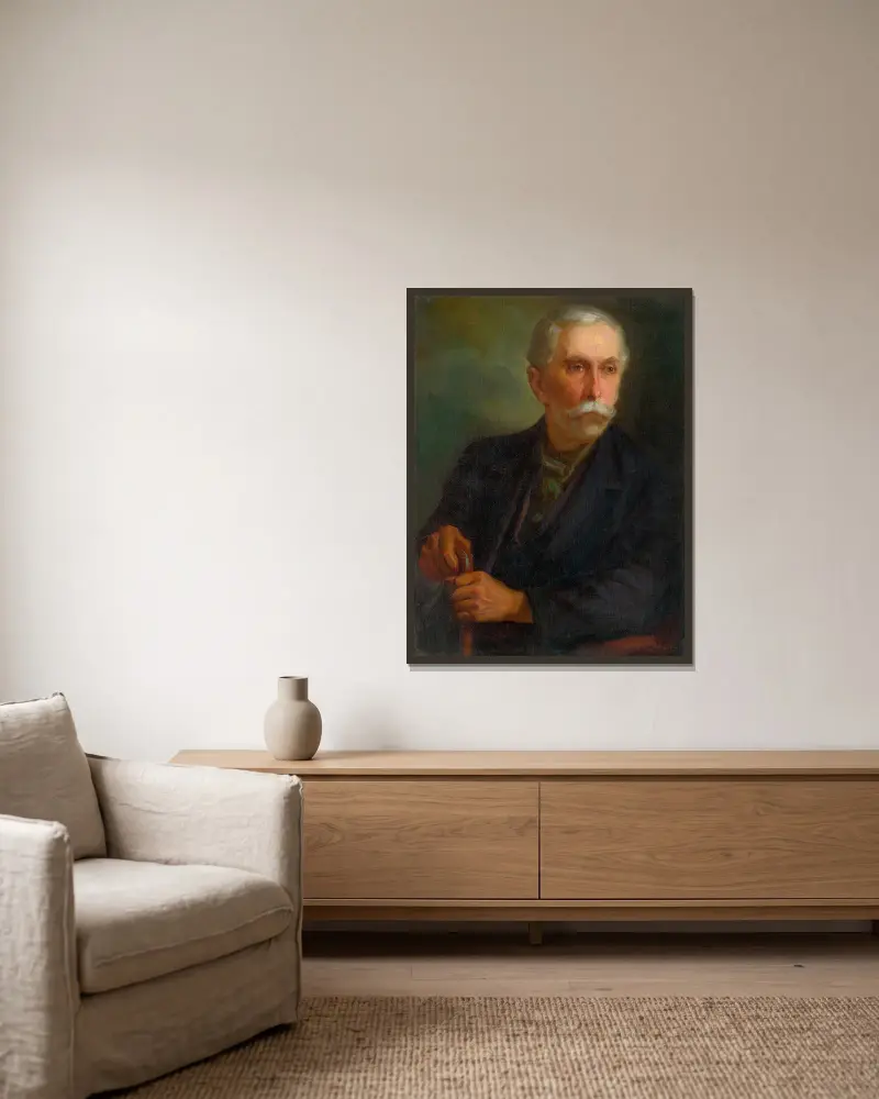 Portrait of a Vine-Dresser av Ľudovít Pitthordt inramad på en vägg