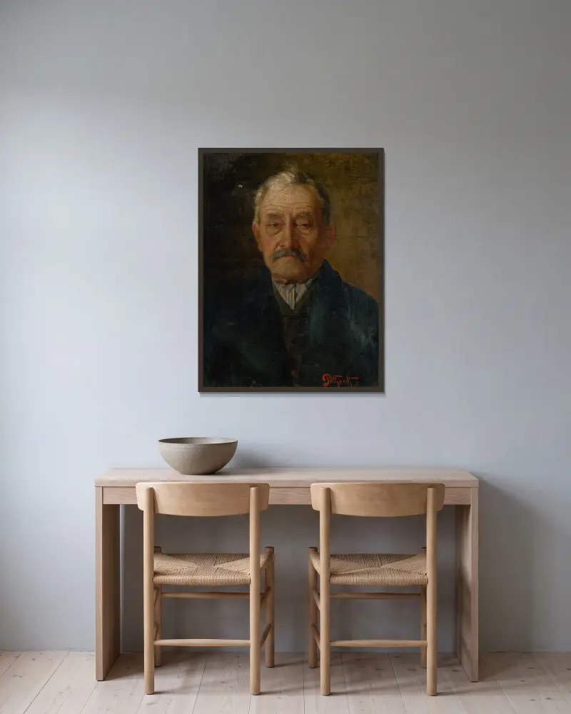 Portrait of an Old Man av Ľudovít Pitthordt inramad på en vägg