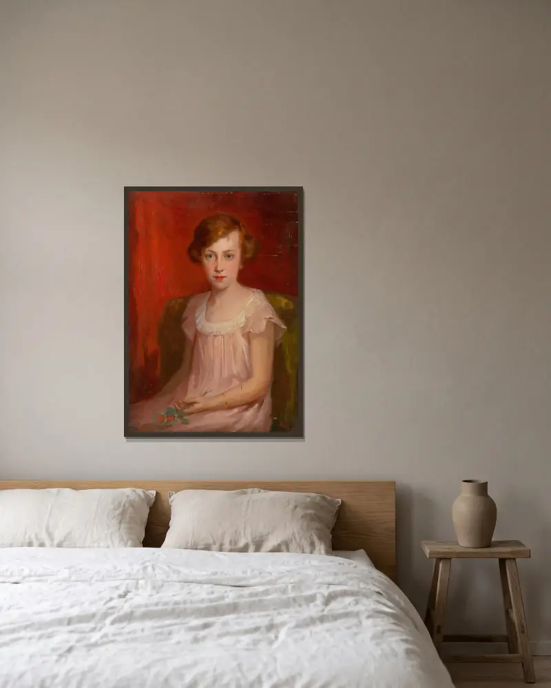Seated Girl av Ľudovít Pitthordt inramad på en vägg