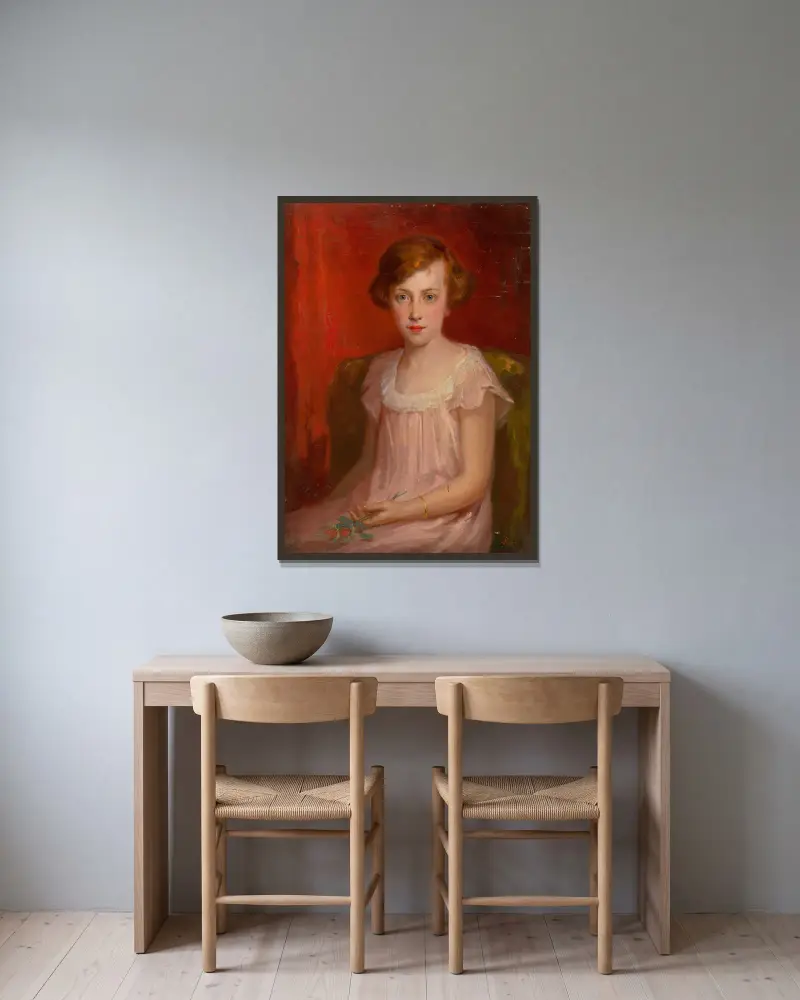 Seated Girl av Ľudovít Pitthordt inramad på en vägg