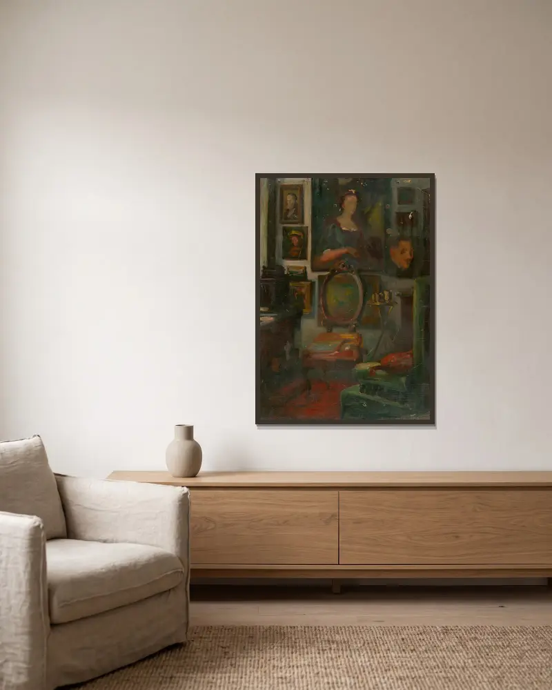 The Artist’s Atelier av Ľudovít Pitthordt inramad på en vägg