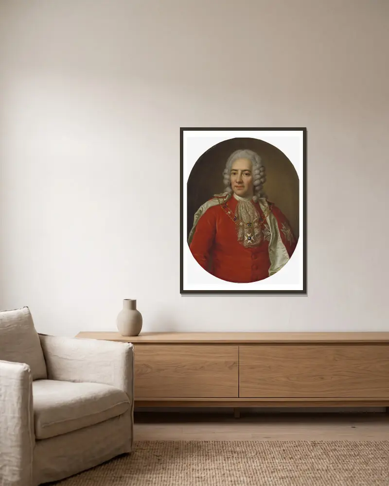 Nils Esbjörnsson Reuterholm, 1676-1756 av Ulrika Pasch inramad på en vägg