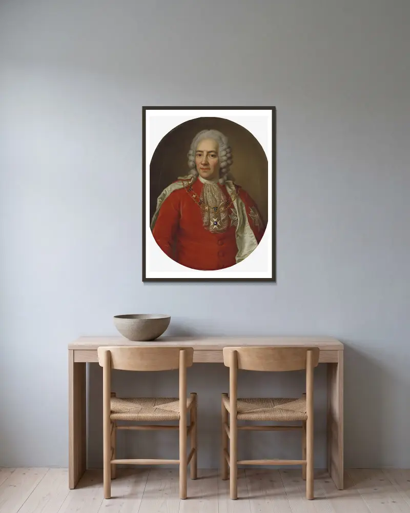 Nils Esbjörnsson Reuterholm, 1676-1756 av Ulrika Pasch inramad på en vägg