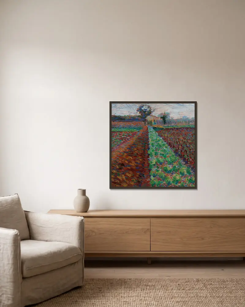 Campo con alberi av Umberto Boccioni inramad på en vägg