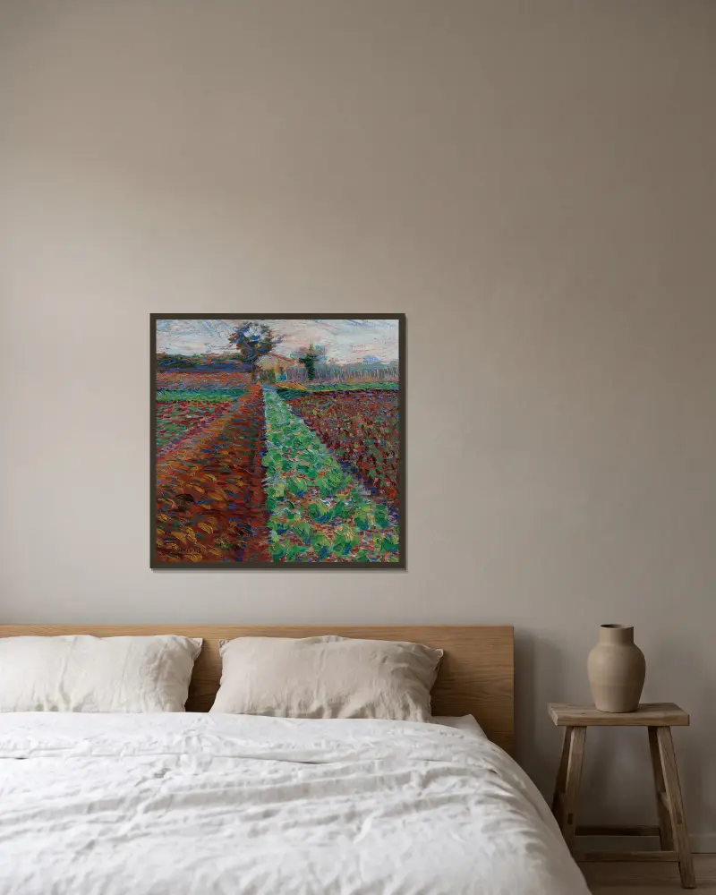 Campo con alberi av Umberto Boccioni inramad på en vägg