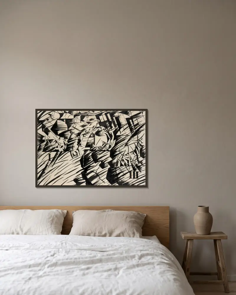 Sinnestillstånd, de som går av Umberto Boccioni inramad på en vägg