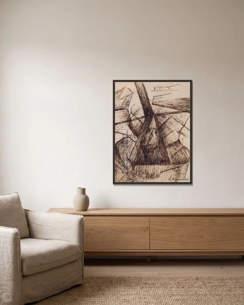 Studium do „Fuzji głowy i okna”, Umberto Boccioni w ramie na ścianie