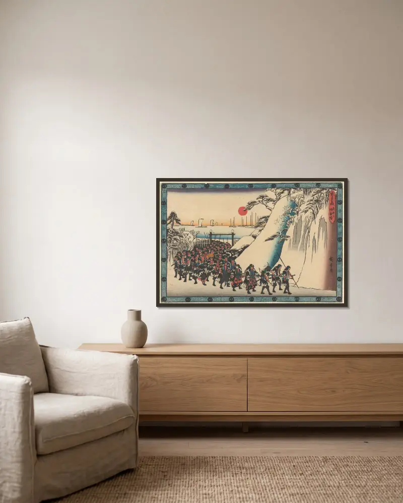 Army Rounding Hill in Snow av Utagawa Hiroshige inramad på en vägg