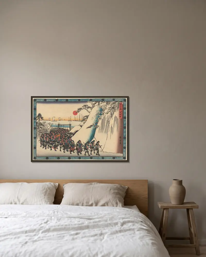 Army Rounding Hill in Snow av Utagawa Hiroshige inramad på en vägg