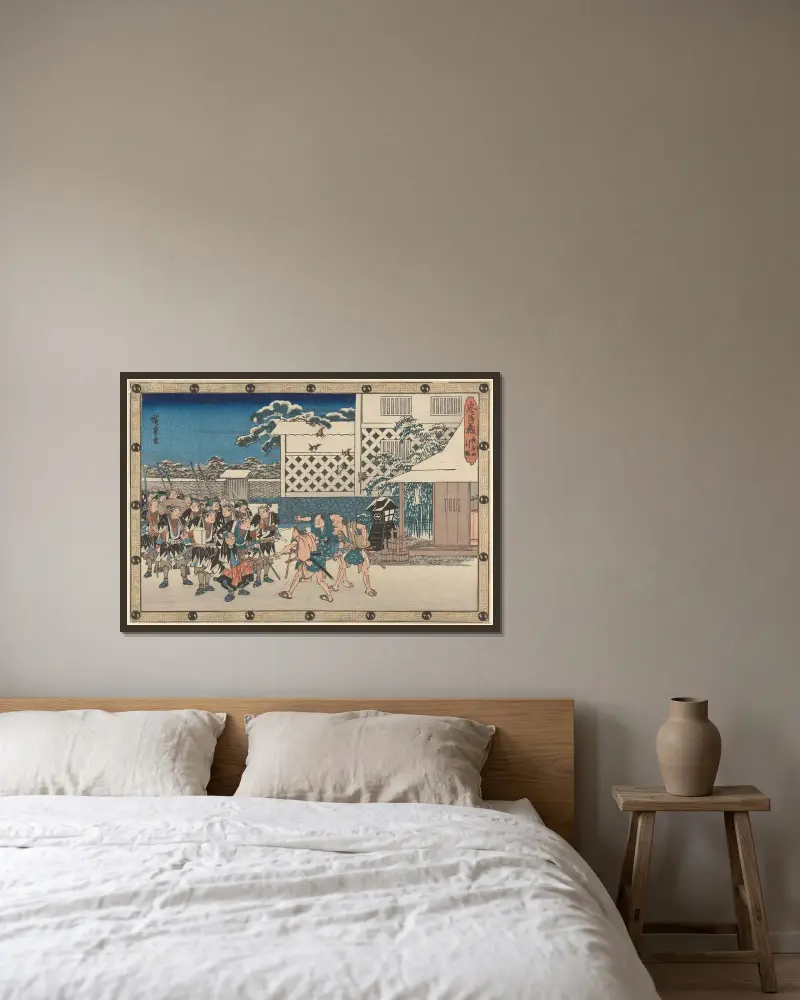 Výzva strážím, Utagawa Hiroshige v rámu na stěně