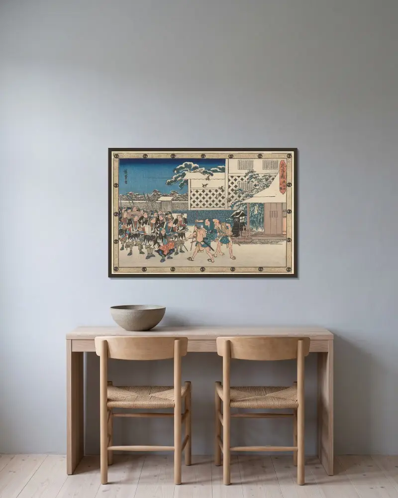 Výzva strážím, Utagawa Hiroshige v rámu na stěně