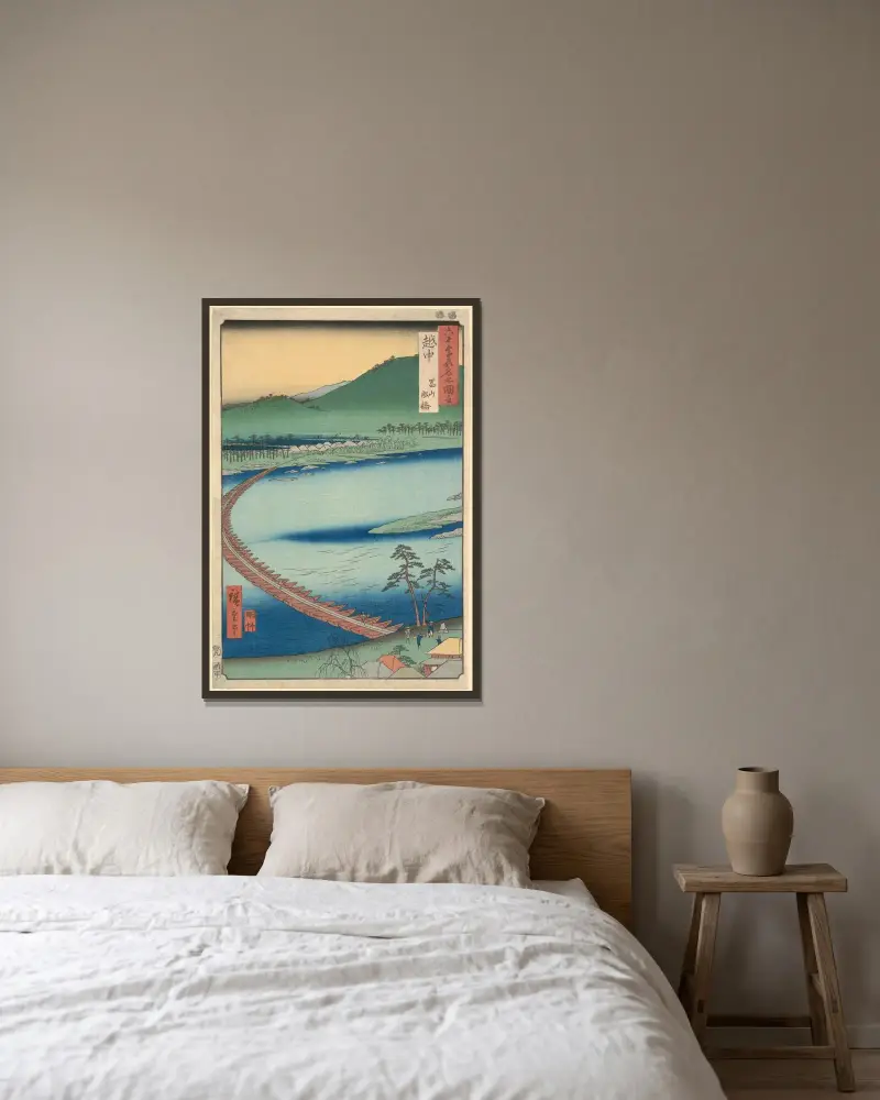 Prefektura Etčú; Plovoucí most (Funabashi), Utagawa Hiroshige v rámu na stěně