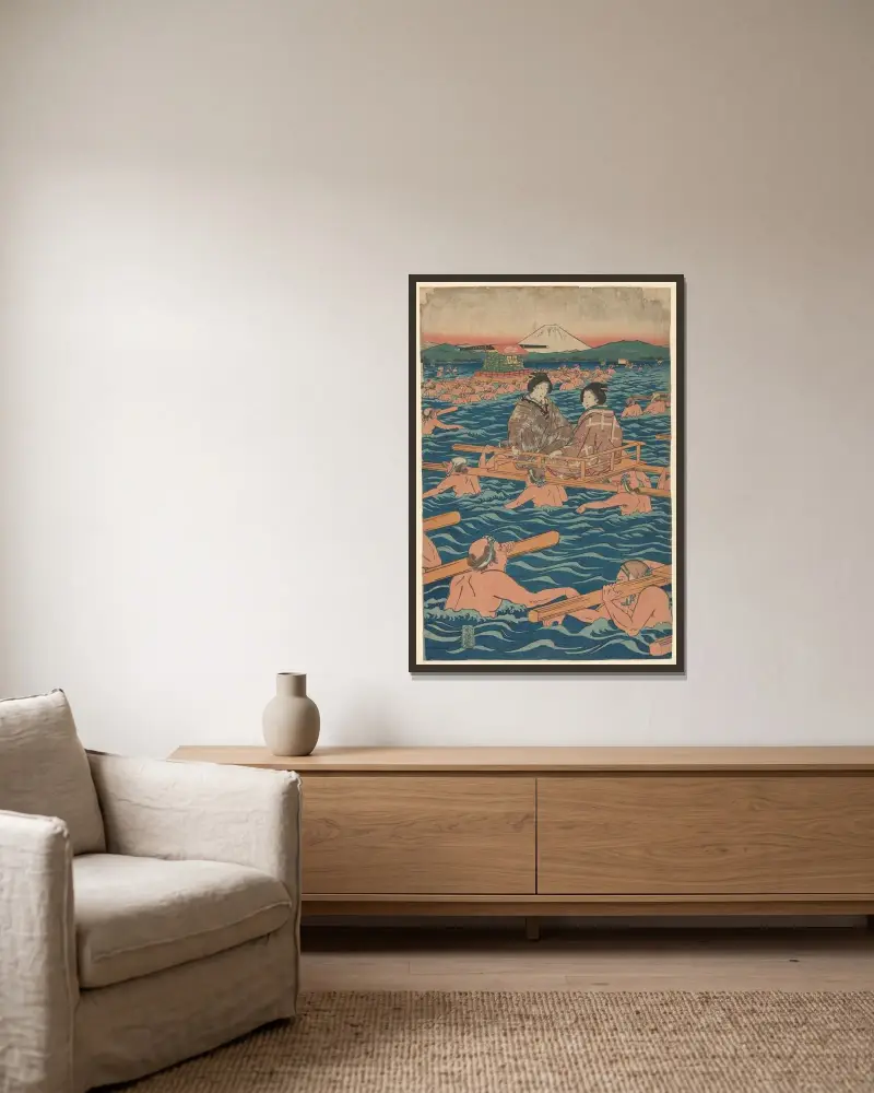 Fording a Broad River – nr 2 av Utagawa Hiroshige inramad på en vägg