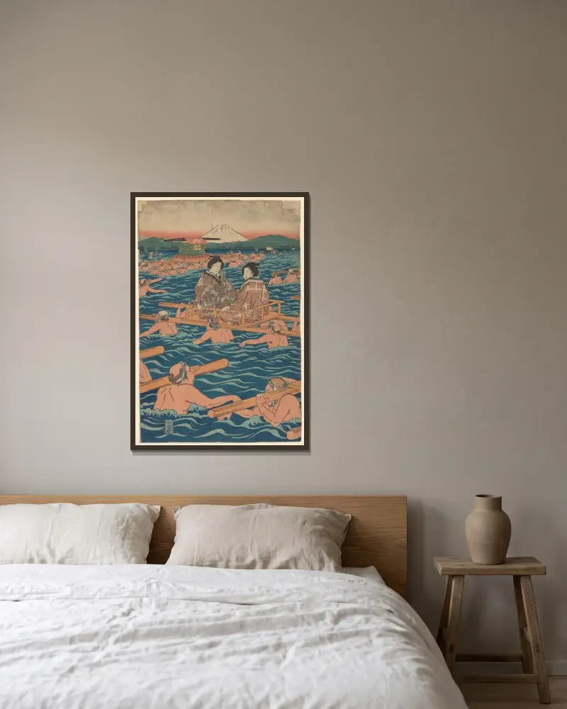 Fording a Broad River – nr 2 av Utagawa Hiroshige inramad på en vägg
