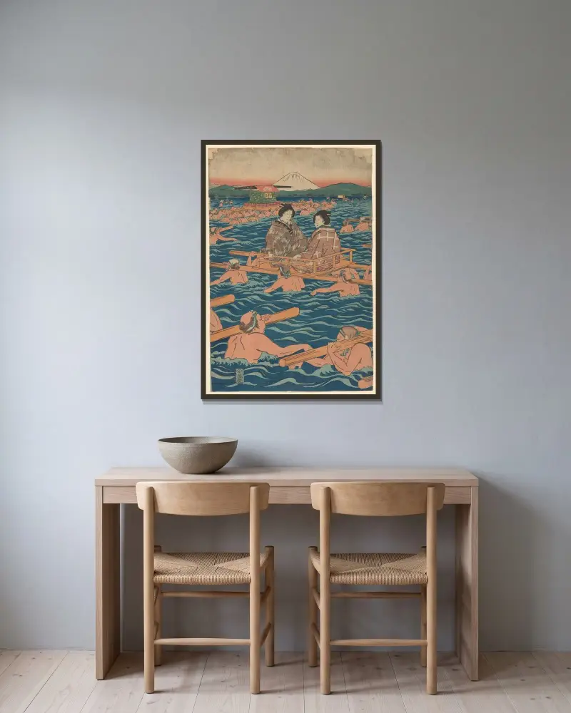 Fording a Broad River – nr 2 av Utagawa Hiroshige inramad på en vägg