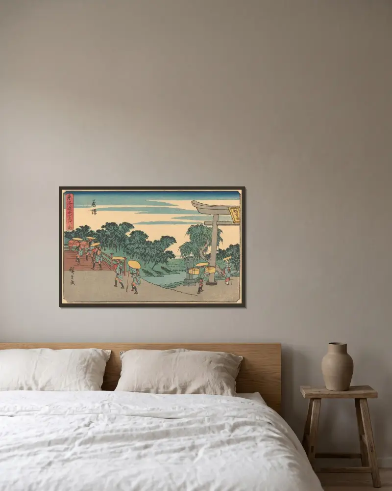 Fujisawa, 1841 von Utagawa Hiroshige gerahmt an einer Wand