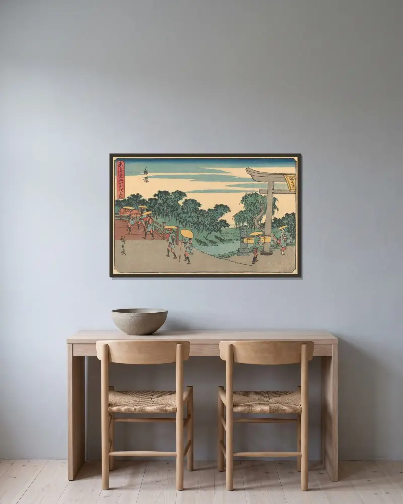 Fujisawa, 1841 von Utagawa Hiroshige gerahmt an einer Wand