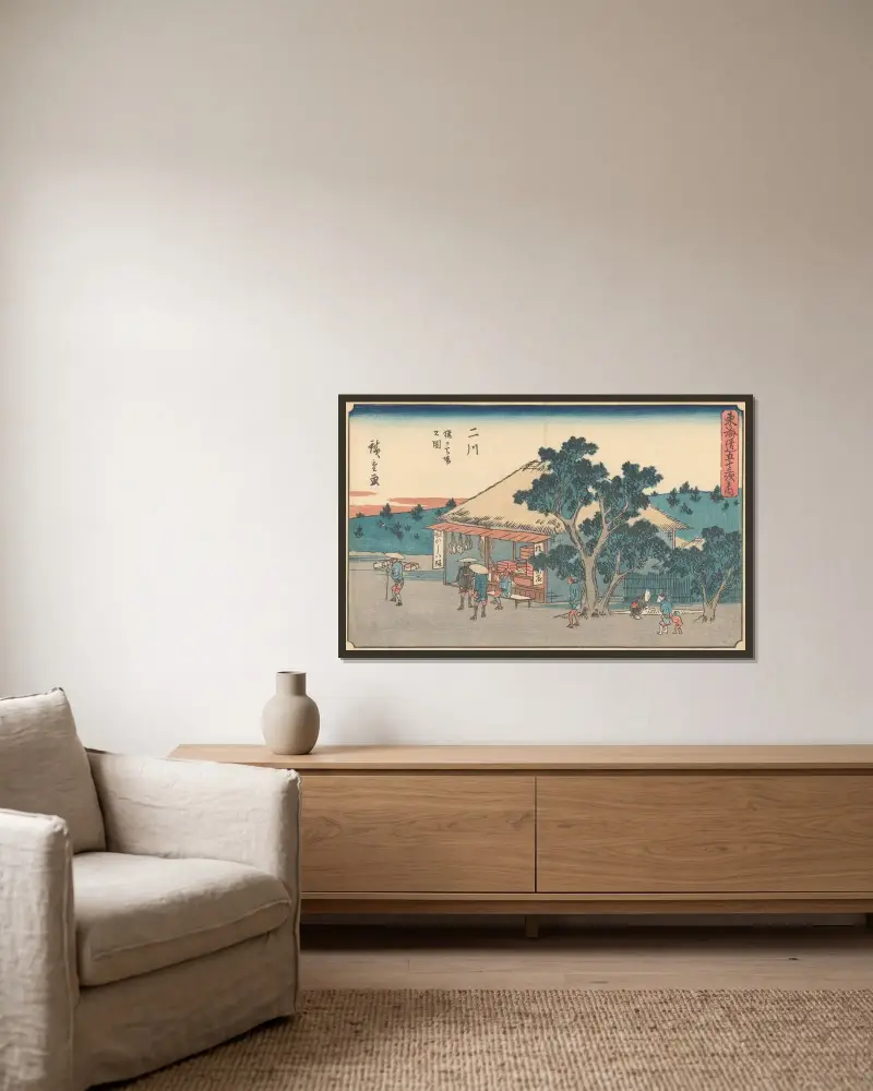 Futagawa, 1841 av Utagawa Hiroshige inramad på en vägg