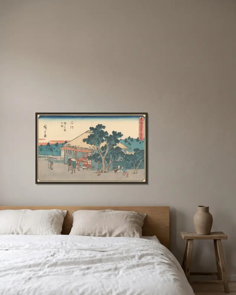 Futagawa, 1841 av Utagawa Hiroshige inramad på en vägg