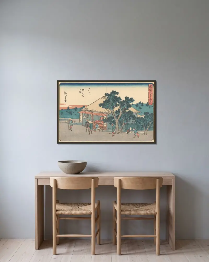 Futagawa, 1841 av Utagawa Hiroshige inramad på en vägg