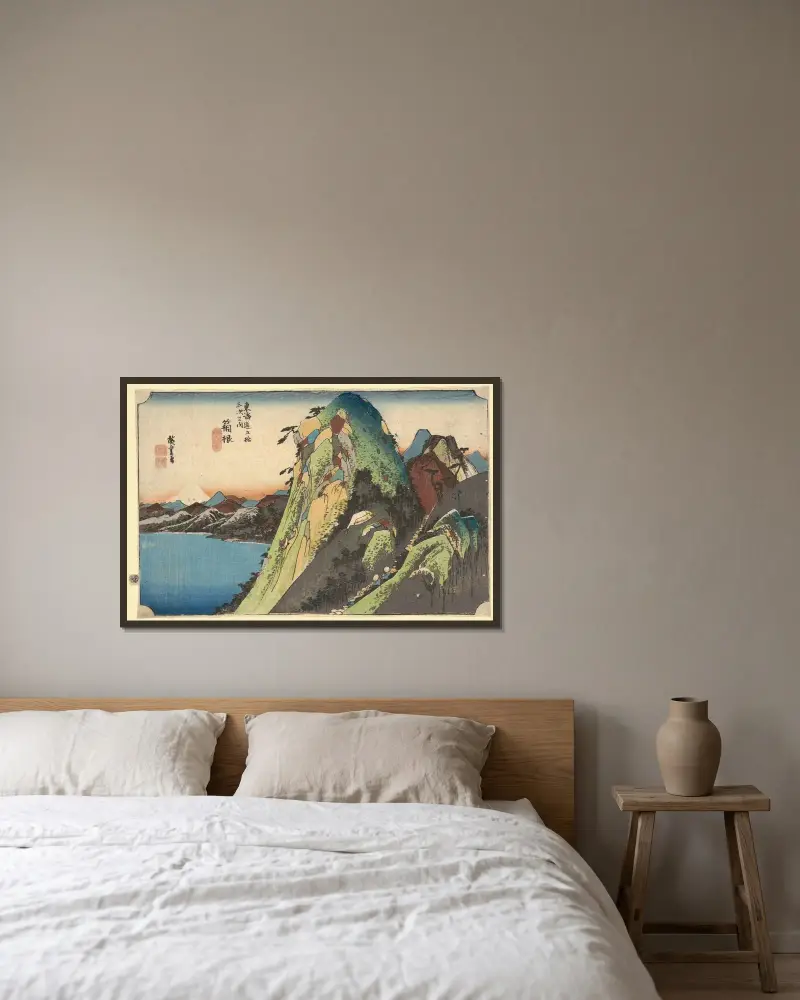 Hakone; Der See (Kosui) von Utagawa Hiroshige gerahmt an einer Wand